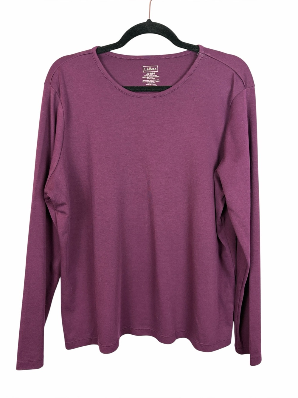 L.L.Bean Supima Cotton Long Sleeve Tee XL Purple Crew Neck Essential Top